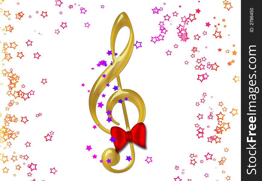 Music background with treble clef and stars on white. Music background with treble clef and stars on white