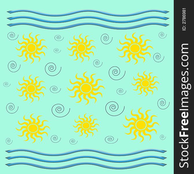 Sun and surf with swirls pattern gift bag. Sun and surf with swirls pattern gift bag