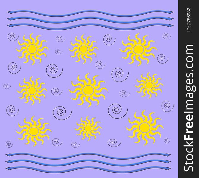 Sun and surf with swirls pattern gift bag. Sun and surf with swirls pattern gift bag