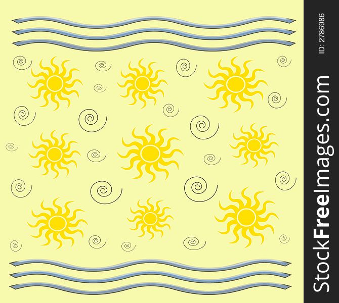 Sun and surf with swirls pattern gift bag. Sun and surf with swirls pattern gift bag