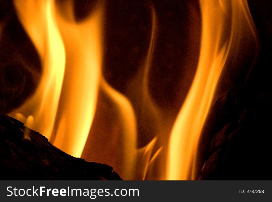 Close of flames on a log fire