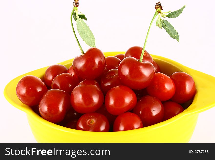Red cherry isolated on white -brown