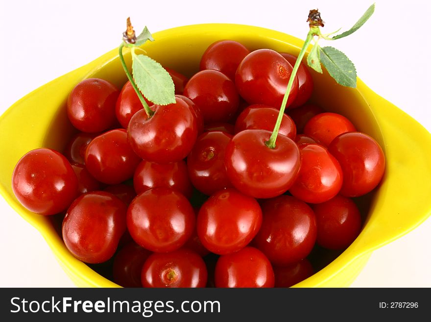 Red cherry  isolated on white -brown