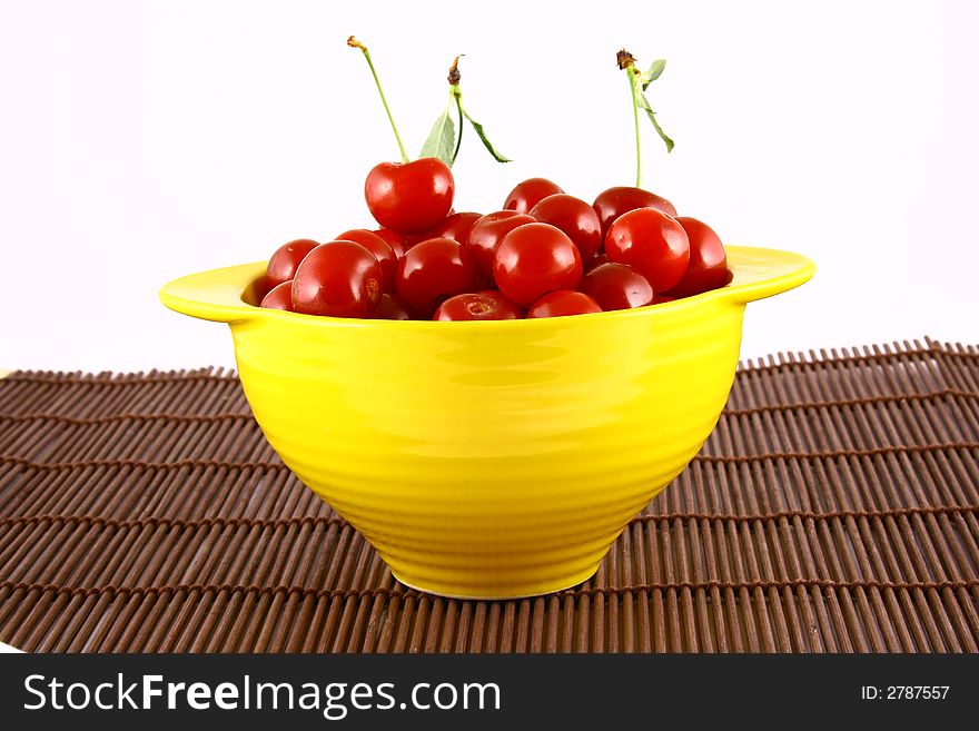 Red cherry 100 isolated on white -brown