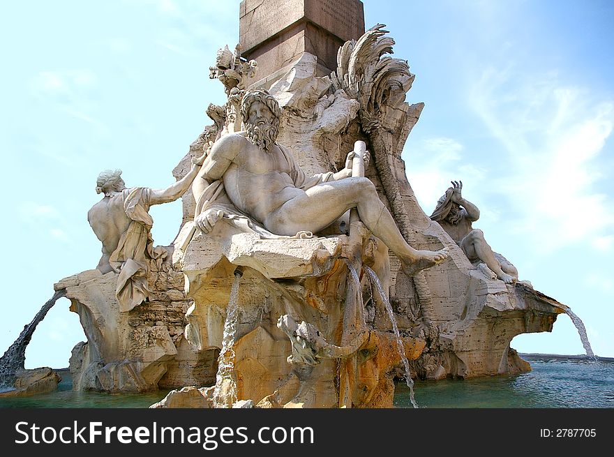 Details of Fountain of four rivers in Roma Plaza navone