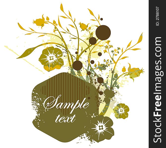 Floral grunge vector frame in green and yellow colors. Add your text inside. Floral grunge vector frame in green and yellow colors. Add your text inside.