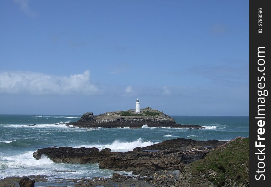 Waves & sea in Cornwall by lighthouse. Waves & sea in Cornwall by lighthouse