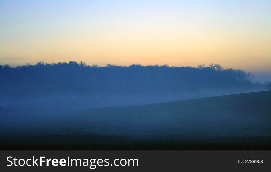 Foggy landscape on the cold morning. Foggy landscape on the cold morning