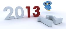 Cute Blue Bird Character  Bringing In The New Year Stock Image