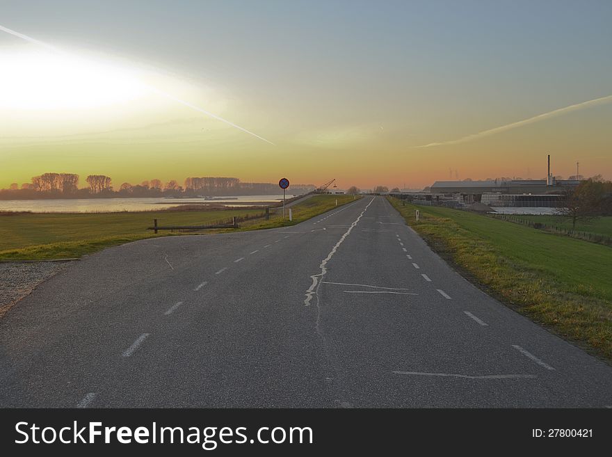 near river Rijn in the evening sun. near river Rijn in the evening sun