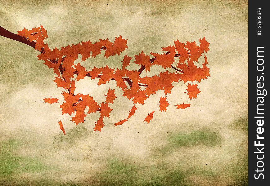 Red Maple Leaves On Grunge Background