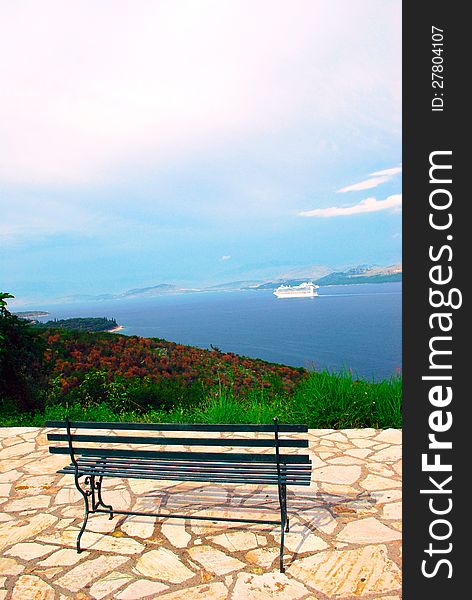 View Of Ionian Sea And A Bench
