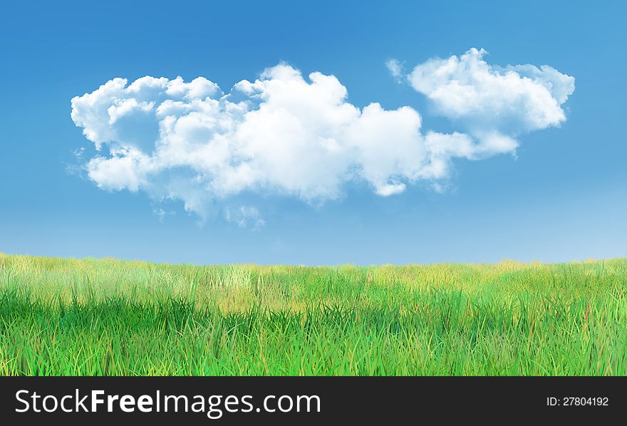 Background with Cumulus Clouds and Green Grass Landscape. Background with Cumulus Clouds and Green Grass Landscape