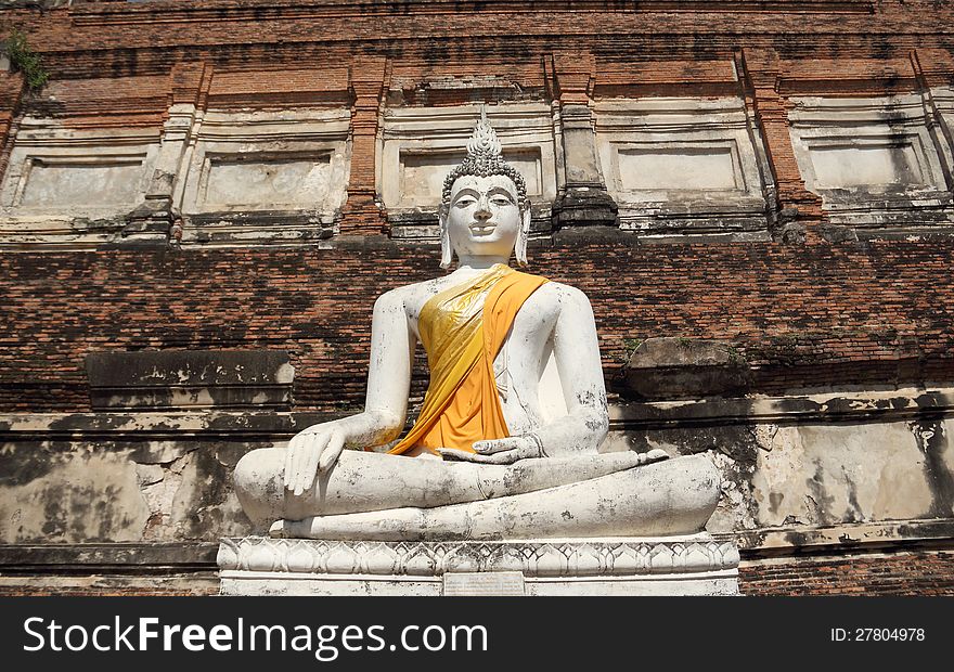 Ancient white buddha statue at Wat Yai Chai Mongkhol, Ayutthaya, Thailand