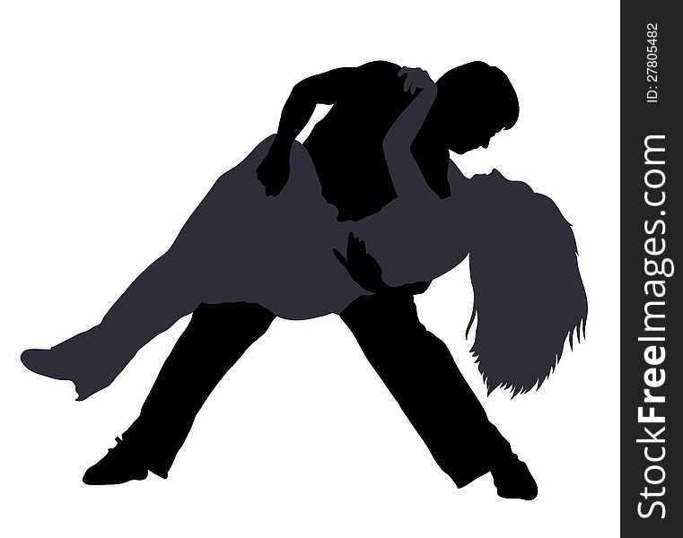 Silhouettes of couple dancing breakdance isolated on white. Silhouettes of couple dancing breakdance isolated on white