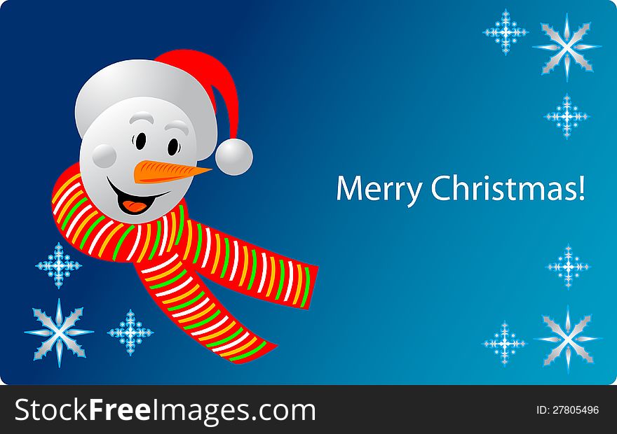 Decorative vectored illustration of a snowman card