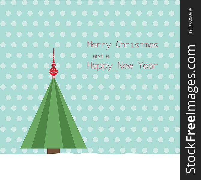 Vector Christmas card with fir-tree in the snow