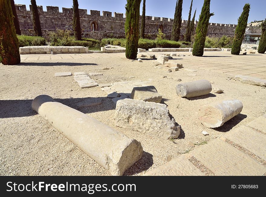 Archaeological site near Western Wall in old city of Jerusalem, Israel.