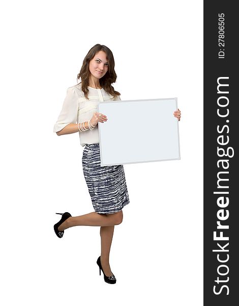 Business Woman Holding Banner