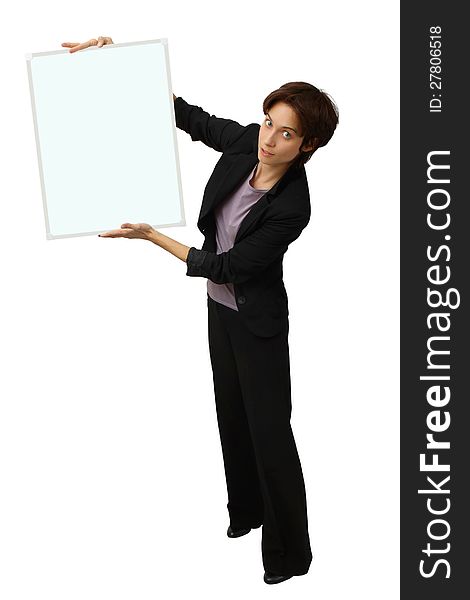 Business Woman Holding Banner