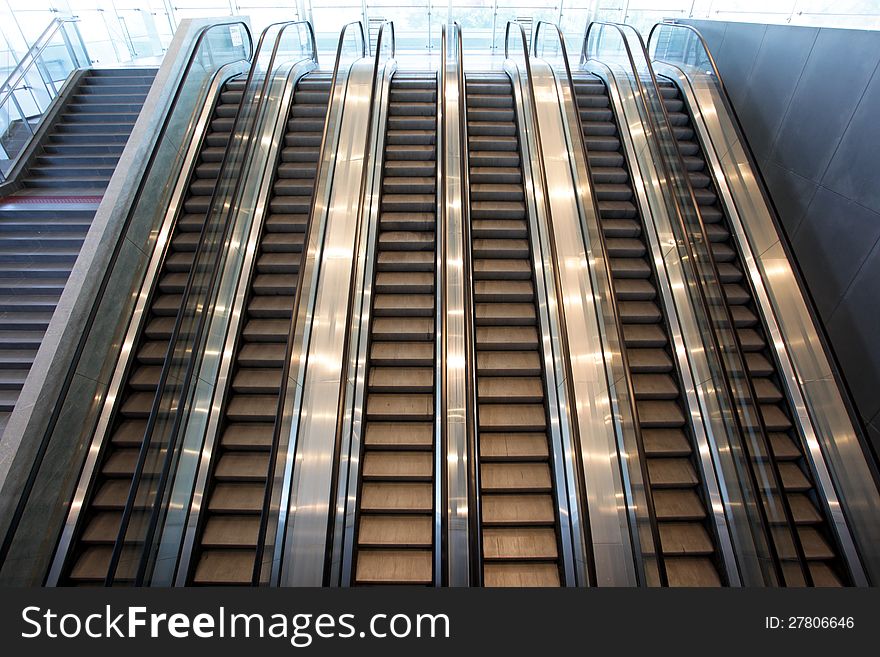 Escalators in the new train station Tiburtina in Rome