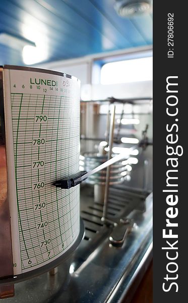 Detail of a barograph on board a vessel ship