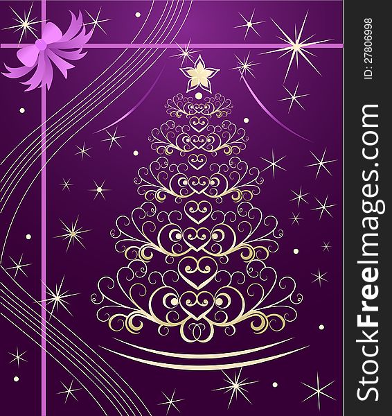 Christmas tree with gold swirls