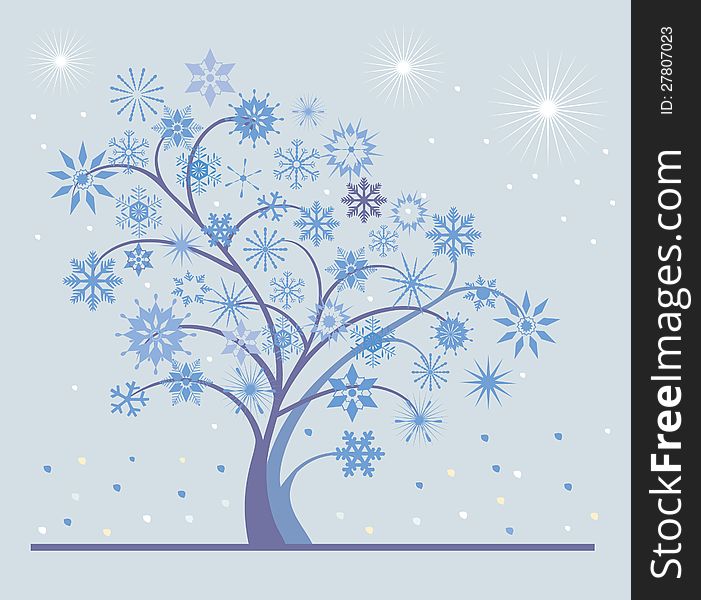 Abstract tree with snowflakes