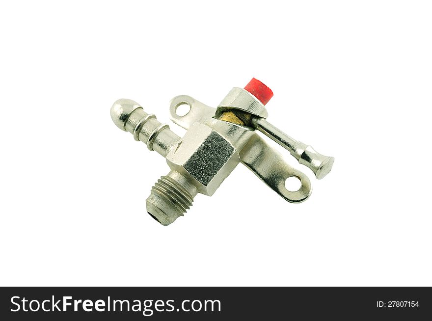 Valves for domestic gas with a metal handle photographed against a white background. Valves for domestic gas with a metal handle photographed against a white background