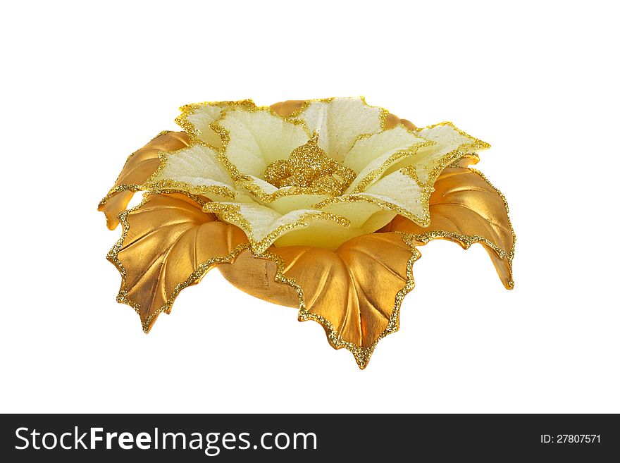 Flower shaped candle for holiday table decoration isolated on white. Flower shaped candle for holiday table decoration isolated on white