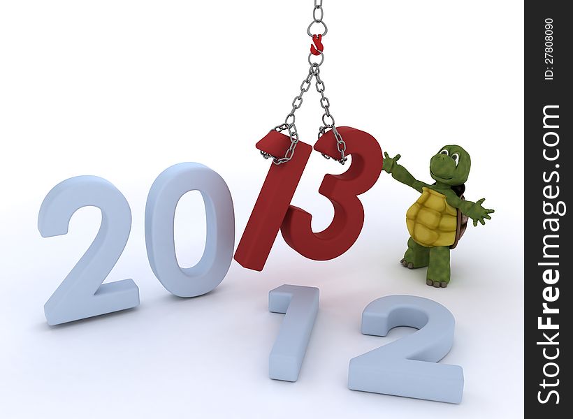 3D render of a tortoise bringing in the new year