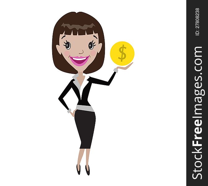 A cartoon illustration of a businesswoman isolated on a white background