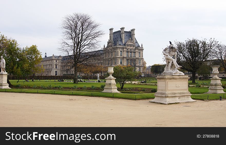 Louvre Museum exterior with gardens, Paris, France. Louvre Museum exterior with gardens, Paris, France