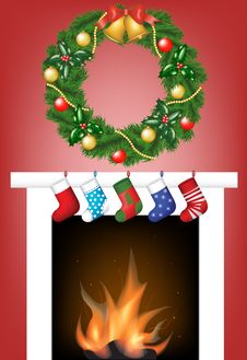 Fireplace, Socks And Garland Royalty Free Stock Photos Fireplace, Socks And Garland Royalty Free Stock Photos