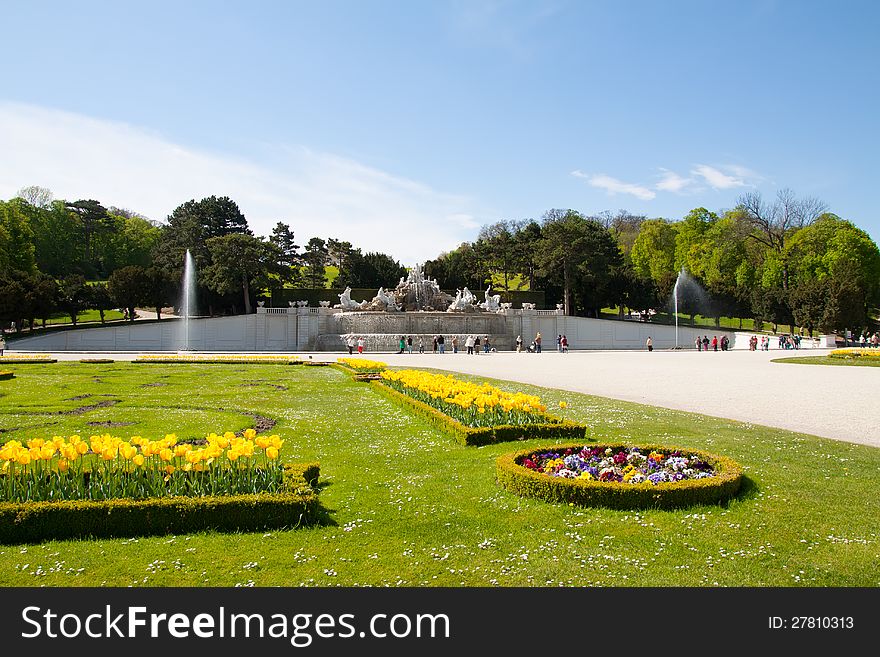 Schonbrunn Palace Gardens at Vienna in spring , UNESCO World Heritage Site. Schonbrunn Palace Gardens at Vienna in spring , UNESCO World Heritage Site.