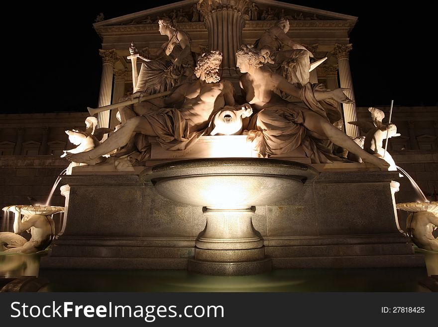 The Athena Fountain in front of the Austrian Parliament in Vienna, Austria