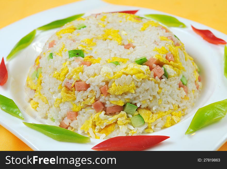 Chinese food - fried rice, rice and ham and eggs