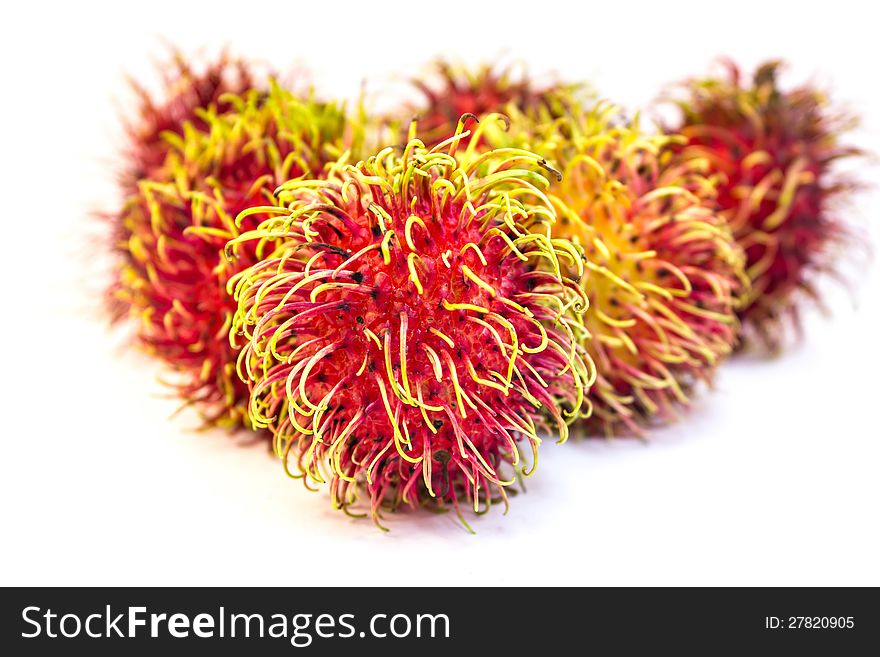 Rambutan fruit from Thailand,red color on white background.