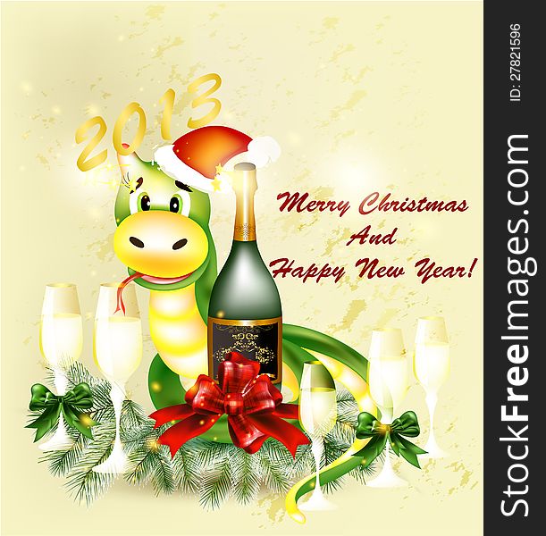 New year 2013 greeting card with symbol of year snake