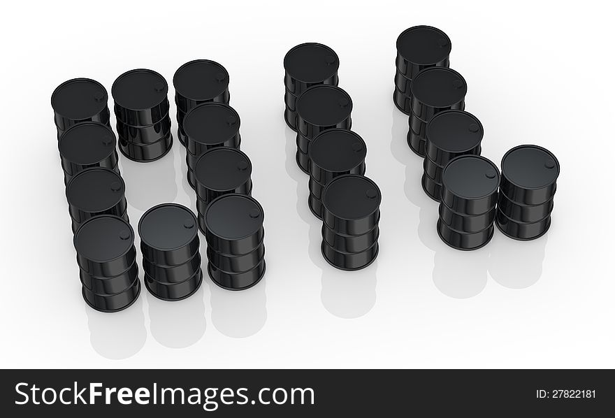 The word:oil made with black barrels (3d render). The word:oil made with black barrels (3d render)