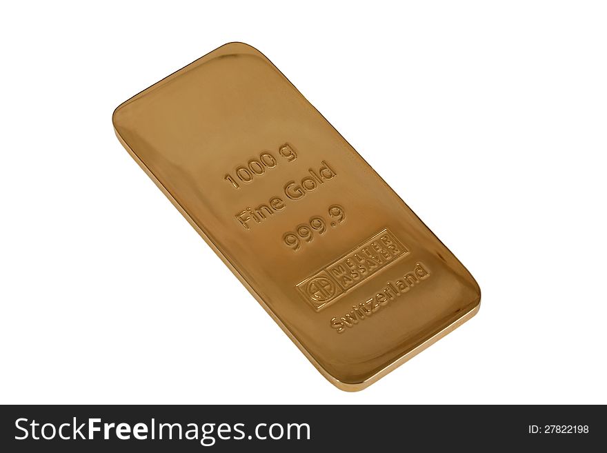 Ingot of gold in weight of 1000 gramme. Isolated on a white background. Ingot of gold in weight of 1000 gramme. Isolated on a white background.