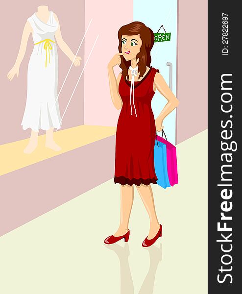 Illustration of a woman are window shopping
