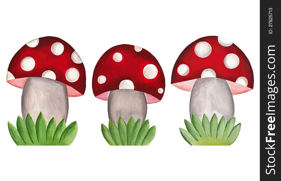 Amanita Mushrooms. Set Of Decorative Elements