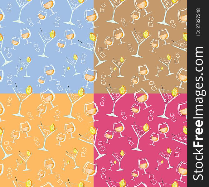 Set of seamless backgrounds with coctails. Set of seamless backgrounds with coctails