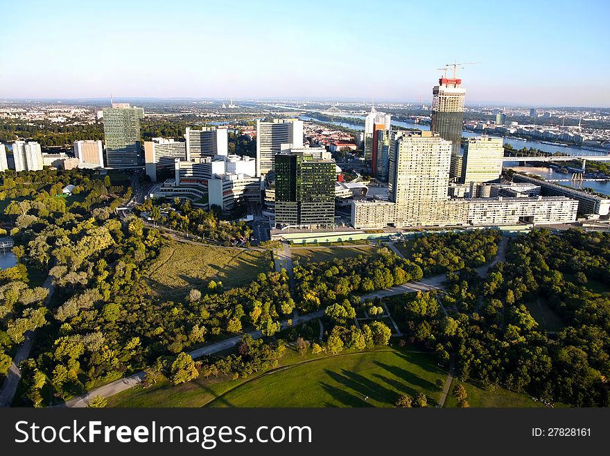 View on skyline Uno City Vienna from Donauturm tower, Austria. View on skyline Uno City Vienna from Donauturm tower, Austria