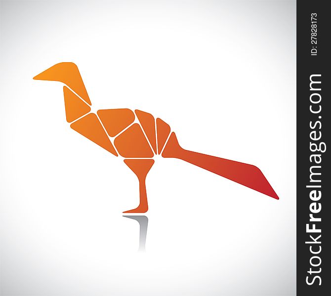 Abstract illustration of a bird in orange color. The graphic contains bird assembled by joining different body parts(blocks)