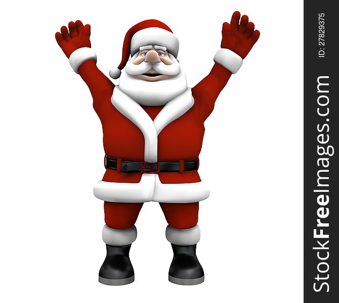 Illustration of happy 3d cartoon santa claus on white background.