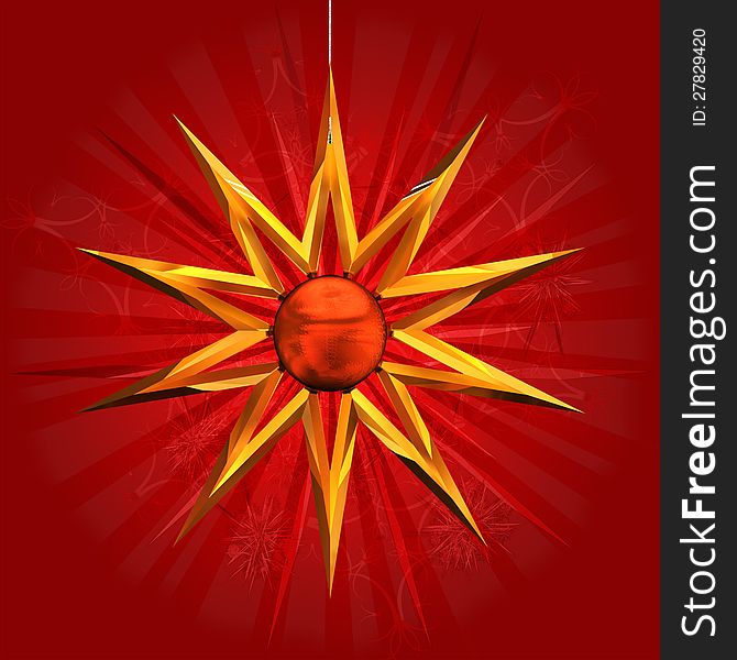 Illustration of red Christmas background with big gold star. Illustration of red Christmas background with big gold star.