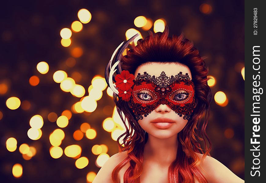 Illustration of a beautiful girl in a carnival mask over holiday background. Illustration of a beautiful girl in a carnival mask over holiday background.