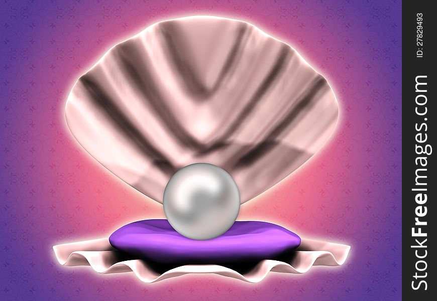 Illustration of white pearl in big open shell background. Illustration of white pearl in big open shell background.